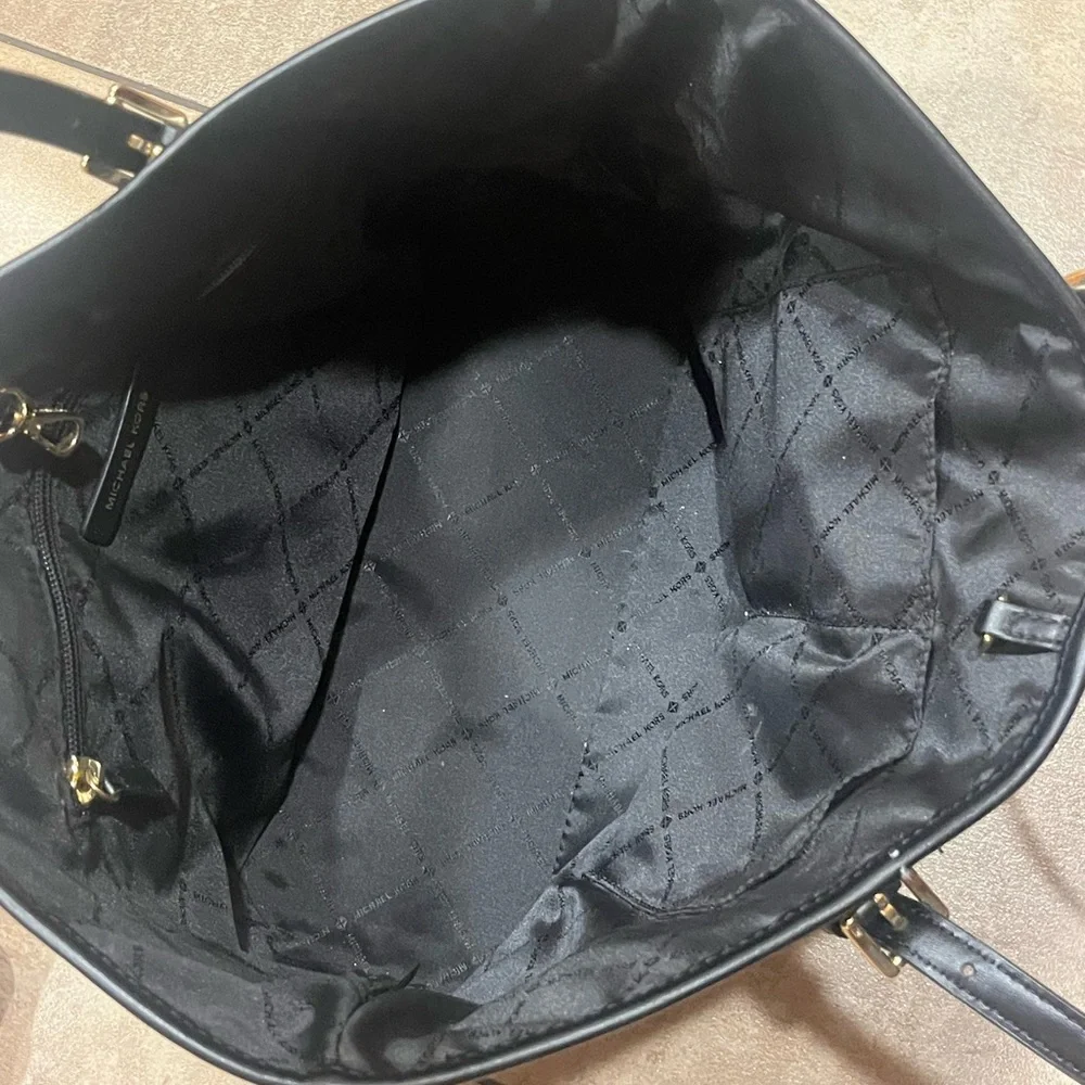 Michael Kors Black Brown Logo Print Tote with Gold Charm - Picture 5 of 6